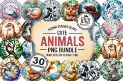 Cute Animals Round Stained Glass PNG Bundle, 30 Designs Product Image 1