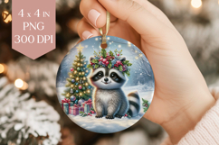 Christmas Raccoon Sublimation PNG - Cute Animal Ornament Product Image 1