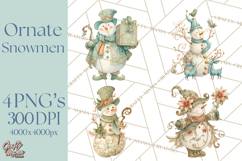 Art Nouveau Snowman Clipart PNG, Christmas Png Product Image 1