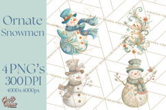 Art Nouveau Snowman Clipart PNG, Christmas Png Product Image 1