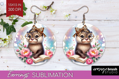 Otter Reading Round Earrings Book Lover PNG Sublimation Product Image 1
