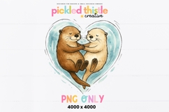 Cute watercolor otters embracing, designed with soft washes and expressive line art. Romantic animal illustration with a calm, cozy feel, shown on a transparent PNG background.