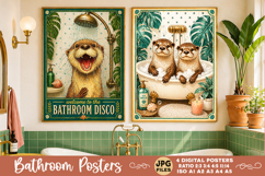Bathroom funny animals posters, Retro 4 Posters JPG Bathroom Product Image 2