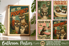 Bathroom funny animals posters, Retro 4 Posters JPG Bathroom Product Image 1