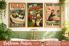 Bathroom funny animals posters, Retro 4 Posters JPG Bathroom Product Image 2