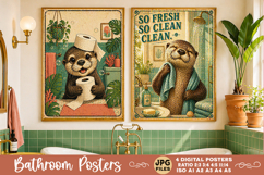 Bathroom funny animals posters, Retro 4 Posters JPG Bathroom Product Image 3