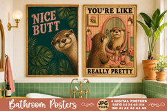 Bathroom funny animals posters, Retro 4 Posters JPG Bathroom Product Image 4