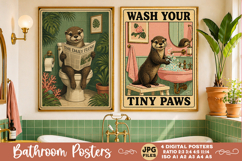 Bathroom funny animals posters, Retro 4 Posters JPG Bathroom Product Image 3