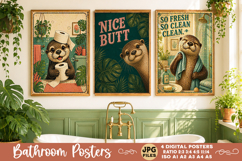 Bathroom funny animals posters, Retro 4 Posters JPG Bathroom Product Image 2