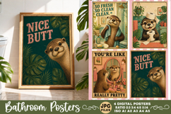 Bathroom funny animals posters, Retro 4 Posters JPG Bathroom Product Image 1