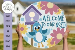 Welcome To Our Nest SVG | Bird and Birdhouse Door Hanger Product Image 1