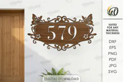 House number sign Laser cut. Street name plaque SVG. Floral Product Image 1