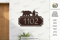 House number sign Laser cut. Street name plaque SVG. Bear Product Image 1