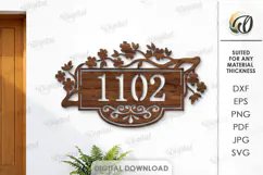 House number sign Laser cut. Street name plaque SVG. Floral Product Image 1