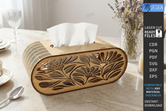 Oval Wooden Tissue Box Cover Laser Cut Bundle | Floral SVG Product Image 6