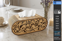 Oval Wooden Tissue Box Cover Laser Cut | Floral Pattern SVG Product Image 1