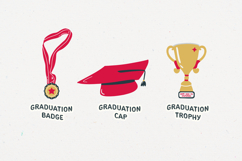 Red Gold Cute Hand Drawn Graduation Illustration Set Product Image 3