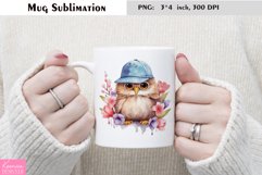 Watercolor Owl with Spring Flowers|Flower Mug Sublimation Product Image 1