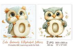Cute Owl, baby Animal Alphabet Letters, ABC Printable card Product Image 1