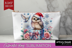 Owl Pastel Christmas Cosmetic Bag Coquette Xmas Makeup Bag Product Image 1