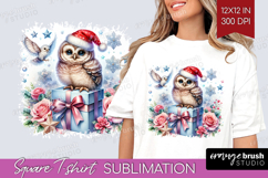 Owl Pastel Christmas Square Tshirt Background Coquette Xmas Product Image 1
