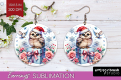 Owl Pastel Christmas Round Earrings Coquette Xmas PNG Product Image 1
