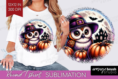 Owl Halloween Round Tshirt Background Cute Animal PNG Product Image 1