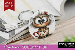Owl Valentine Keychain PNG Whimsical Animal Keychain Product Image 1
