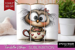 Owl Valentine Tumbler Wrap Whimsical Animal Tumbler PNG Product Image 1