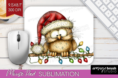 Owl Tangled In Christmas Lights Mouse Pad Sublimation Funny Product Image 1