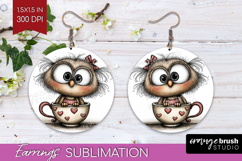 Owl Valentine Round Earrings Whimsical Animal PNG Product Image 1