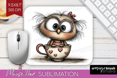 Owl Valentine Mouse Pad Sublimation Whimsical Animal Product Image 1
