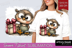 Owl Valentine Square Tshirt Background Whimsical Animal PNG Product Image 1