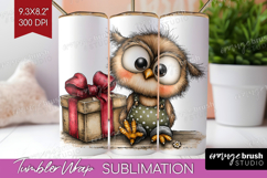 Owl Valentine Tumbler Wrap Whimsical Animal Tumbler PNG Product Image 1