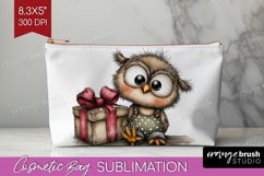 Owl Valentine Cosmetic Bag Whimsical Animal Makeup Bag PNG Product Image 1