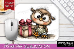 Owl Valentine Mouse Pad Sublimation Whimsical Animal Product Image 1