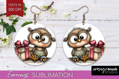 Owl Valentine Round Earrings Whimsical Animal PNG Product Image 1