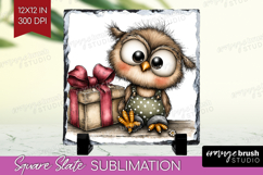 Owl Valentine Slate PNG Whimsical Animal Square Slate Product Image 1