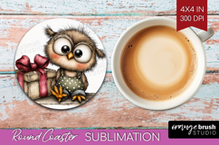 Owl Valentine Round Coaster Whimsical Animal Coaster PNG Product Image 1