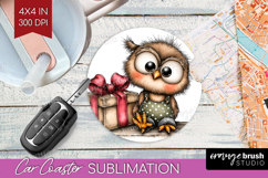 Owl Valentine Car Coaster Whimsical Animal Coaster PNG Product Image 1