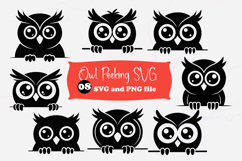 Owl Peeking Over Edge SVG, Cute Owl Face Cut File PNG Product Image 1