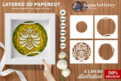 3D Layered Angry Cute Owl Shadowbox, Papercut SVG Template Product Image 1