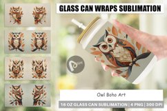Glass Can Wraps Owl Boho Art Product Image 1