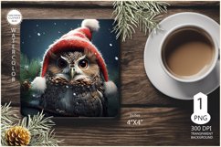 Mug coaster with owl for Christmas| Christmas owl png Product Image 1