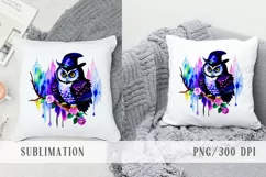 Cute watercolor witch, owl, cat Halloween sublimation- 4 png Product Image 2