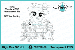 Autumn Owl on Fence Digi Stamp Printable Copic Coloring Page Product Image 2