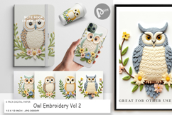 Digital Paper Owl Embroidery Product Image 1