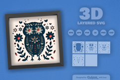 Cute Owl Folk Art Layered Papercut 3D Shadow Box Product Image 2