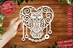 Papercut Heart Owl, Owl inside Heart, Love Owl SVG Template Product Image 2