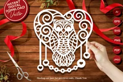 Papercut Heart Owl, Owl inside Heart, Love Owl SVG Template Product Image 1